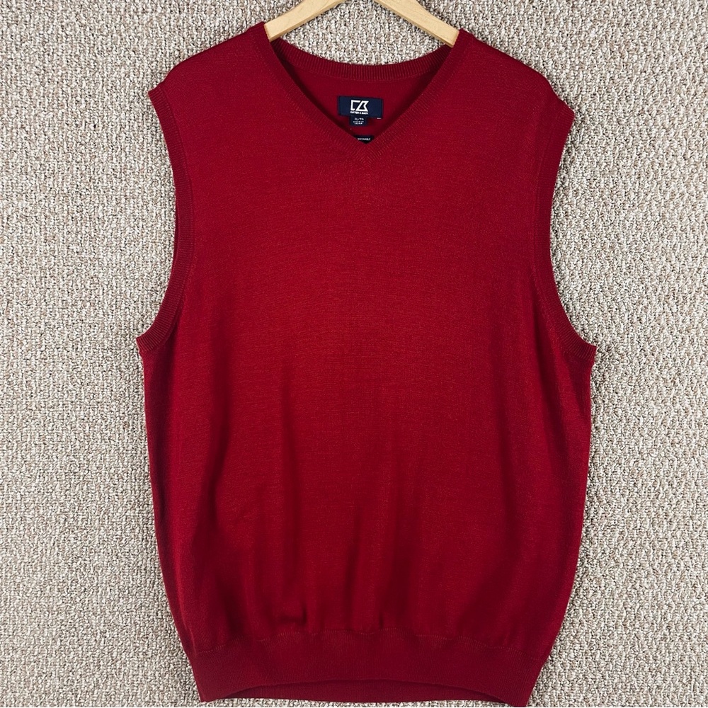 Cutter Buck Sweater Vest Men’s XL Grandpa Golf Washable Wool Academia Red 77